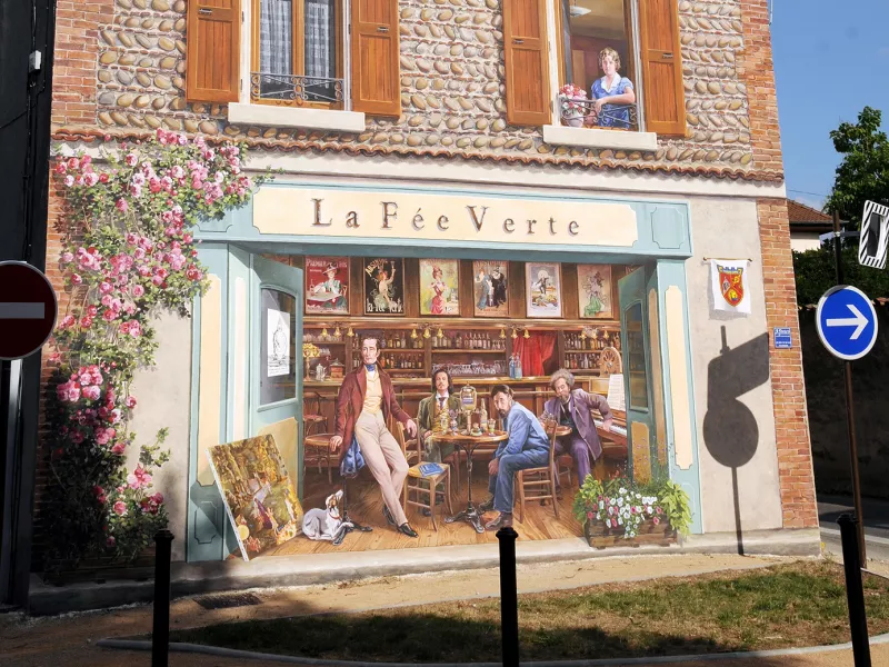 Fresque au Grand-Lemps représentant Pierre Bonnard et ses amis.